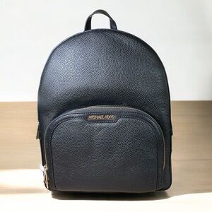 NWT MICHAEL Michael Kors Jaycee Large Zip Pocket Black Leather Backpack